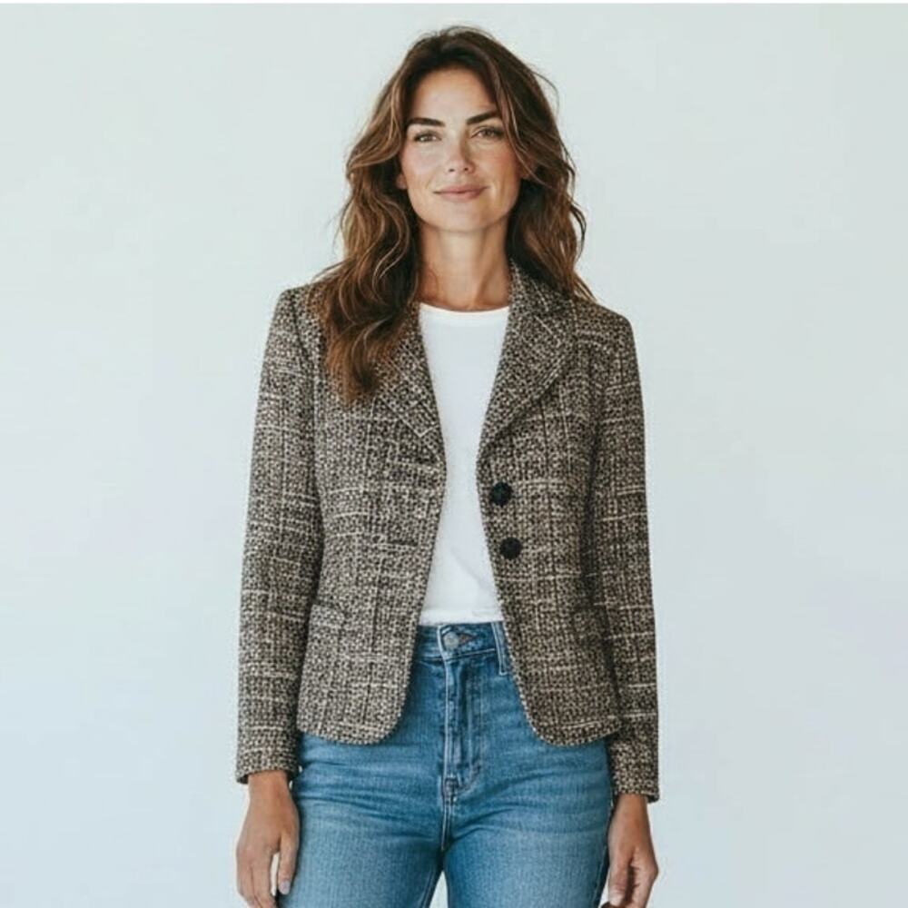 Briggs New York Womens 14P Multicolor Plaid Tweed Blazer 3 Button Petite Jacket